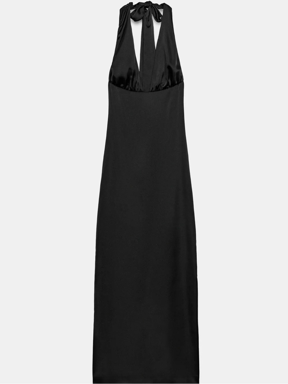 Zara Black Satin Effect Long Halter Dress